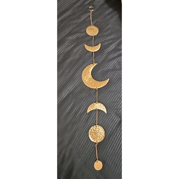 Gold Tone Hammered Metal Celestial Moon Phases Wind Chime Wall Hanging Garland - Picture 3 of 3